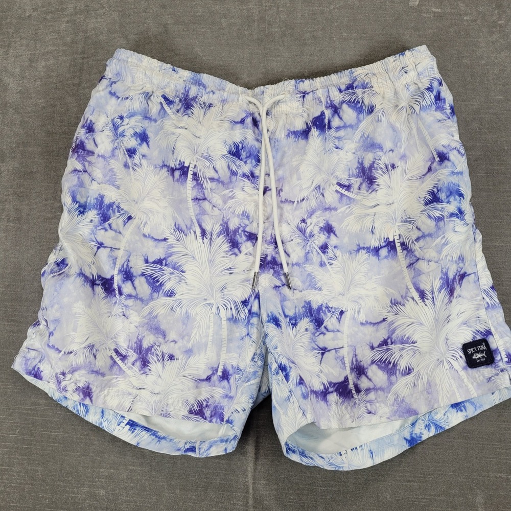 Spicy Tuna Men's Swim Trunks‎ Palm Tree Print Elastic Waist Drawstring XL